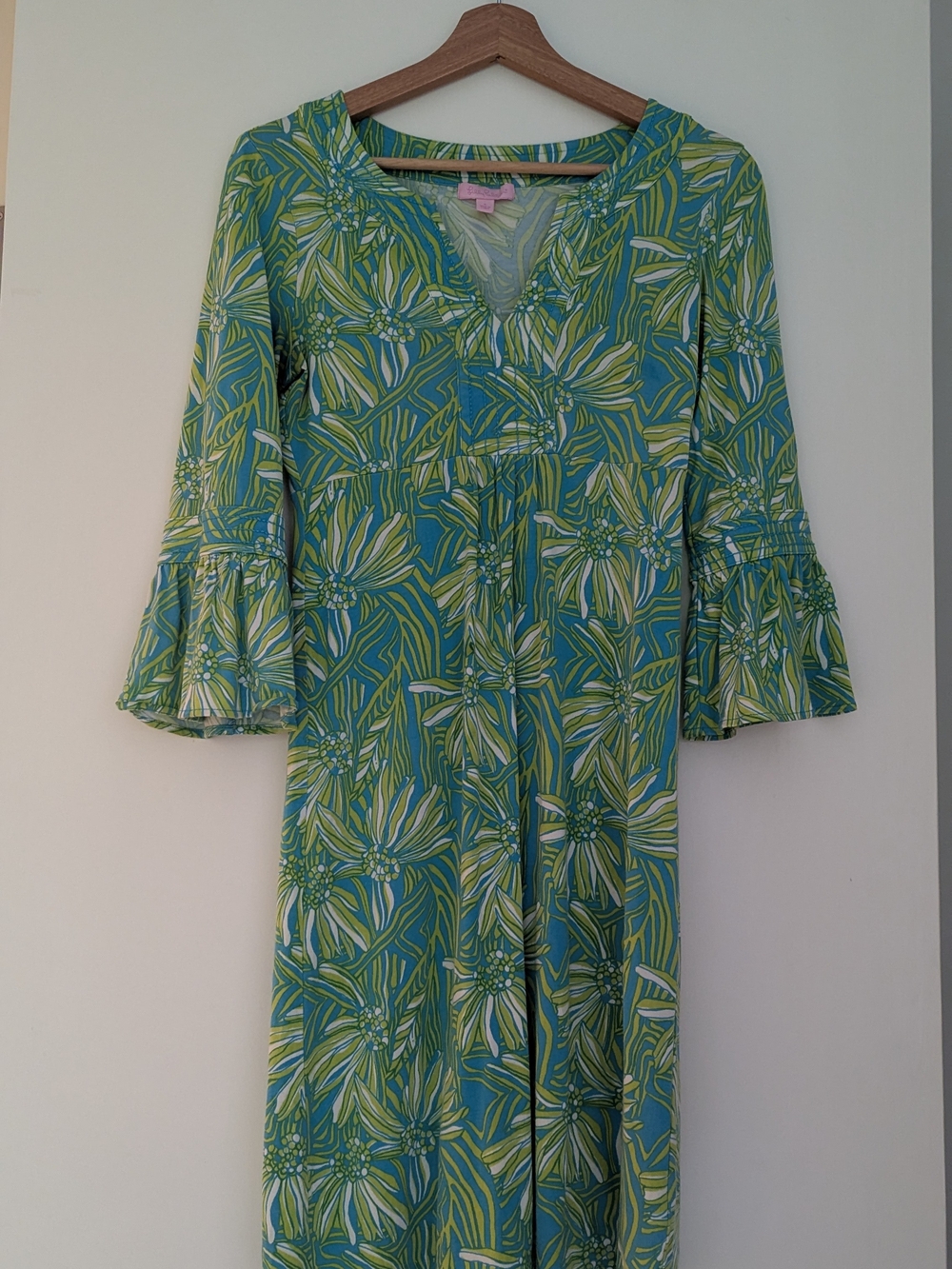 Lilly Pulitzer Green & Blue 3/4 Bell Sleeves Dress